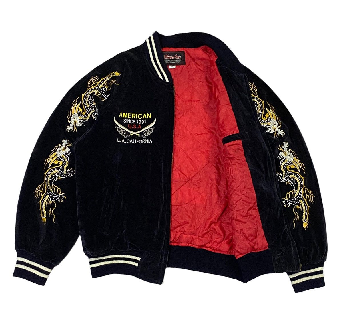 Vintage Vintage 90s Shoot One Sukajan Velvet Dragon Embroidered Size US M / EU 48-50 / 2 - 22 Thumbnail