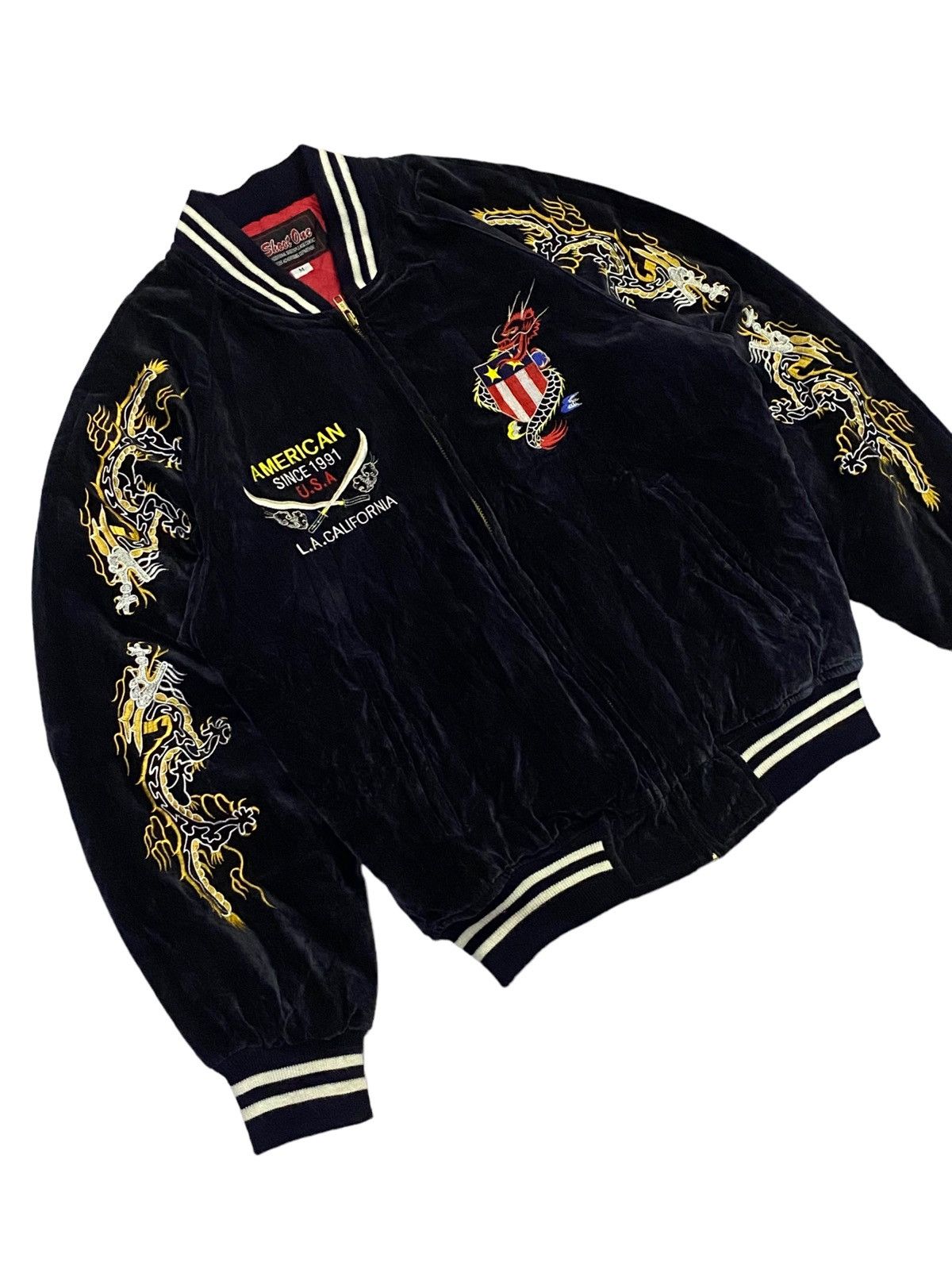 Vintage Vintage 90s Shoot One Sukajan Velvet Dragon Embroidered Size US M / EU 48-50 / 2 - 19 Thumbnail