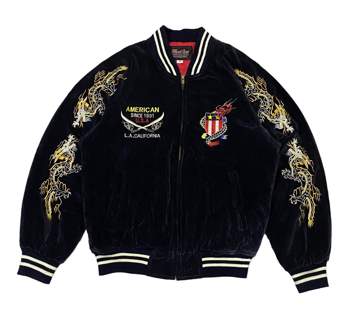 Vintage Vintage 90s Shoot One Sukajan Velvet Dragon Embroidered Size US M / EU 48-50 / 2 - 2 Thumbnail