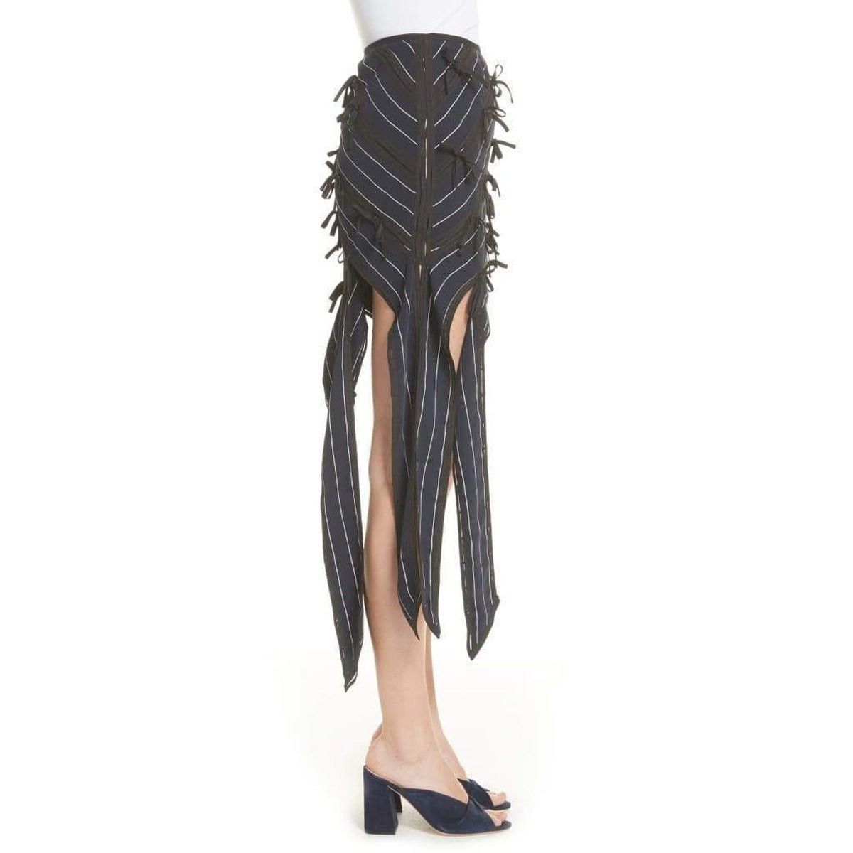 ミニスカート Pinstripe Ribbon Asymmetric Panelled Mini Skirt Pinstripe Ribbon Asymmetric Panelled Mini Skirt