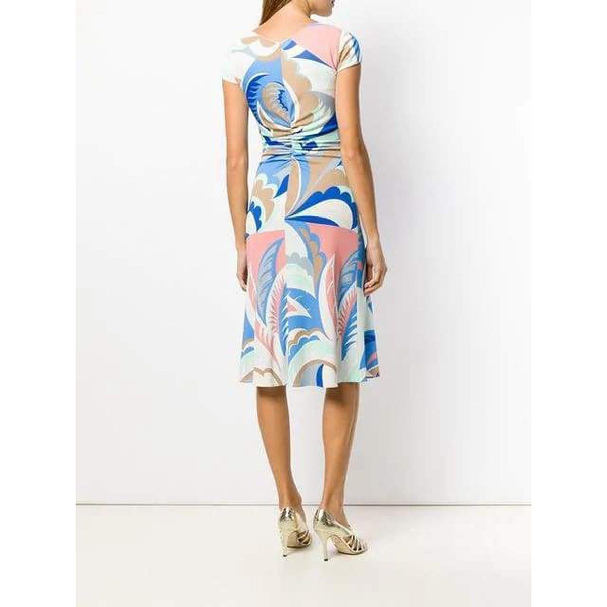 パーティードレス Blue Acapulco Print Gathered Silk Blend Dress Blue Acapulco Print Gathered Silk Blend Dress