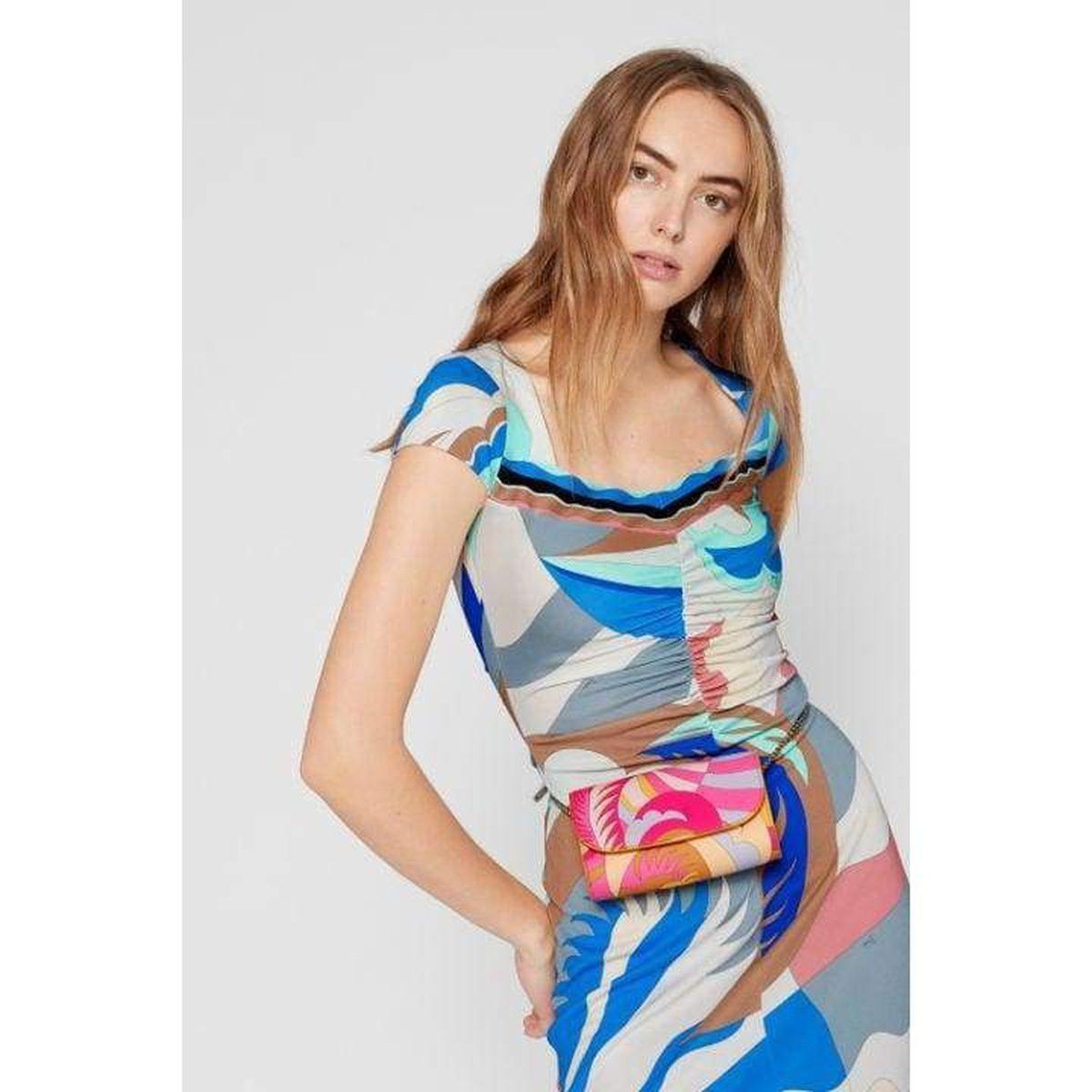 Blue Acapulco Print Gathered Silk Blend Dress