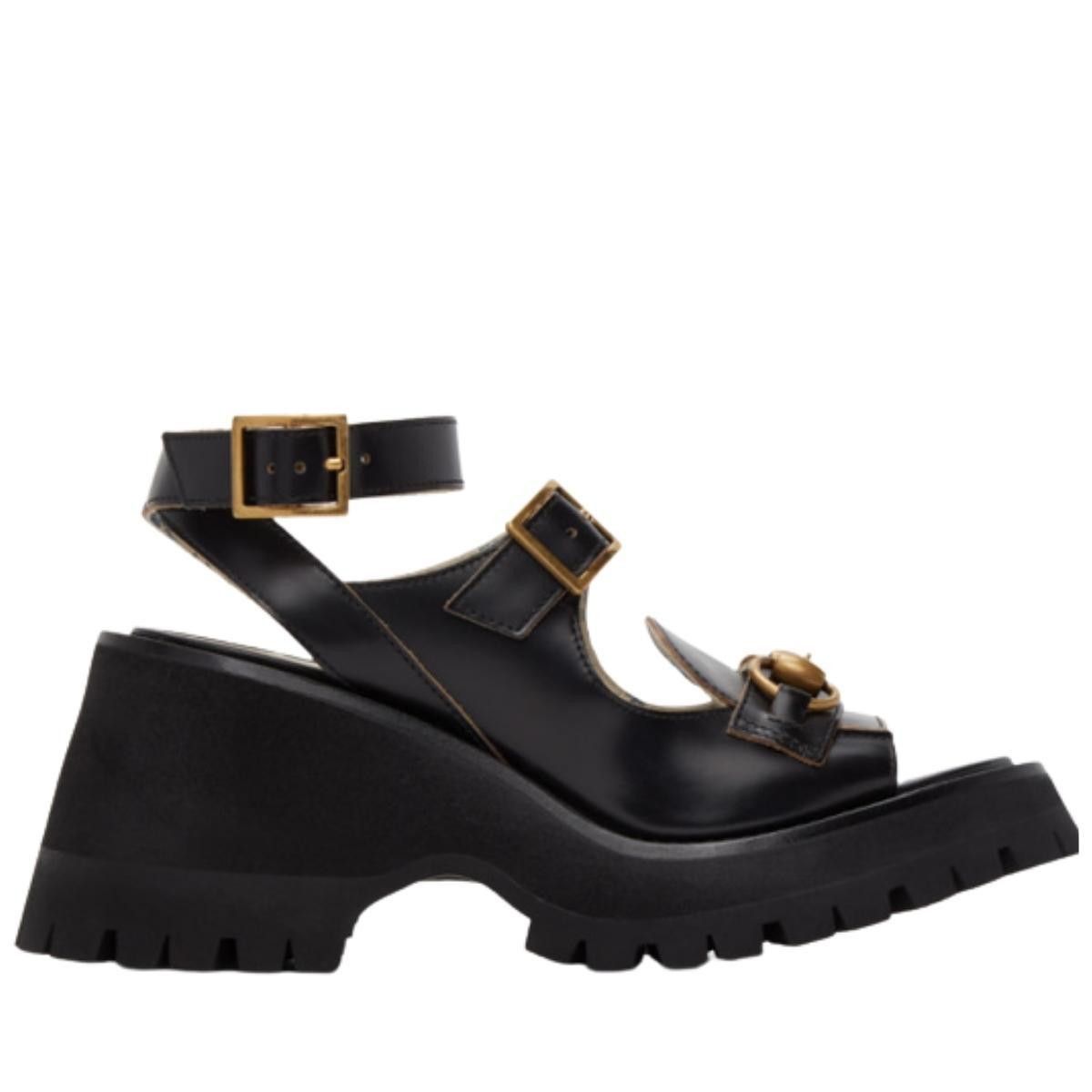 Black Horsebit Platform Sandals