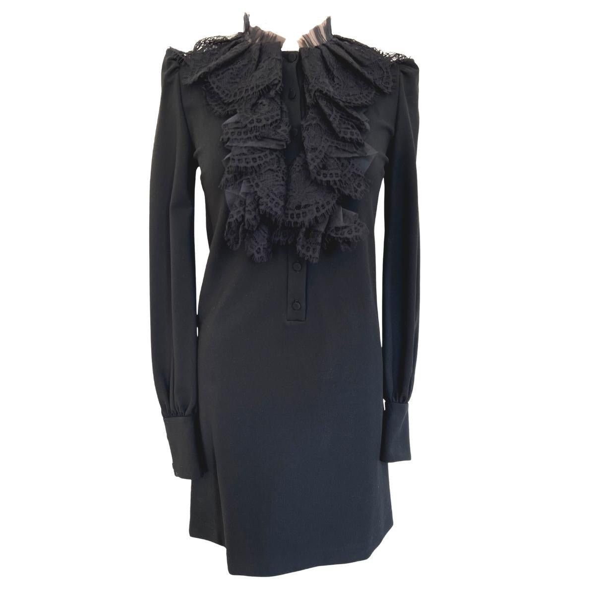 【関税&送料込】Gucci Black Crepe Mini Dress sz S NEW $2,200 GUCCI Black Compact HORSEBIT GG GOLD