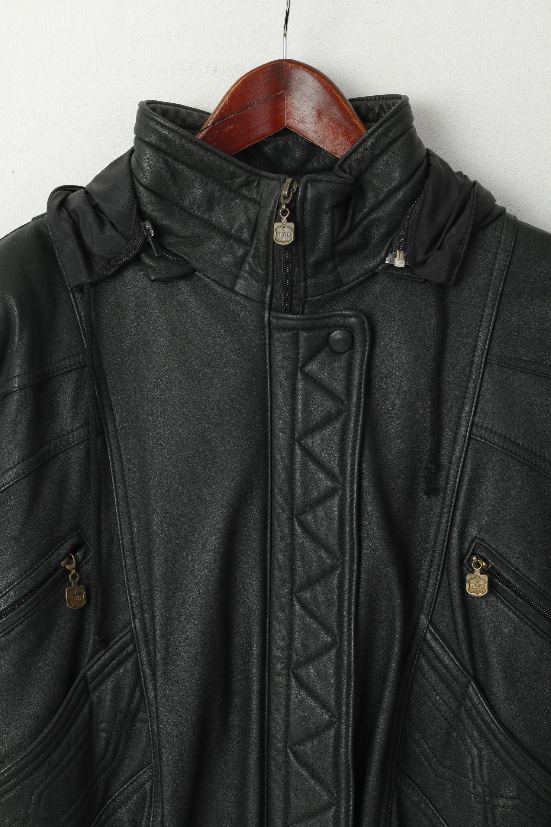 Vintage Elazar Women M Jacket Black Leather Vintage Soft Biker 3137 Size M / US 6-8 / IT 42-44 - 2 Thumbnail