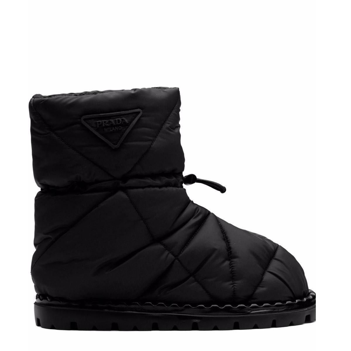 Black Quilted Nylon Drawstring Ankle Boots