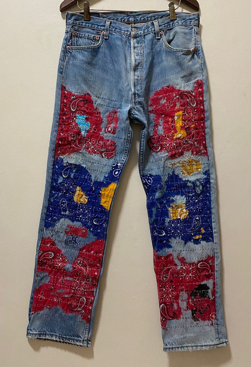 Levi's × Vintage RARE🔥Levi’s 501 vintage patchwork sashiko boro Size US 34 / EU 50 - 1 Thumbnail