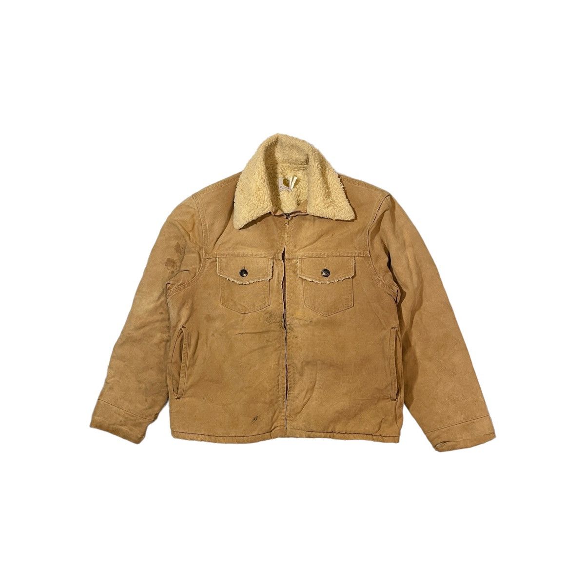 image of 60S Carhartt Sherpa Lined Coat Union Made in Tan, Men's (Size Large)