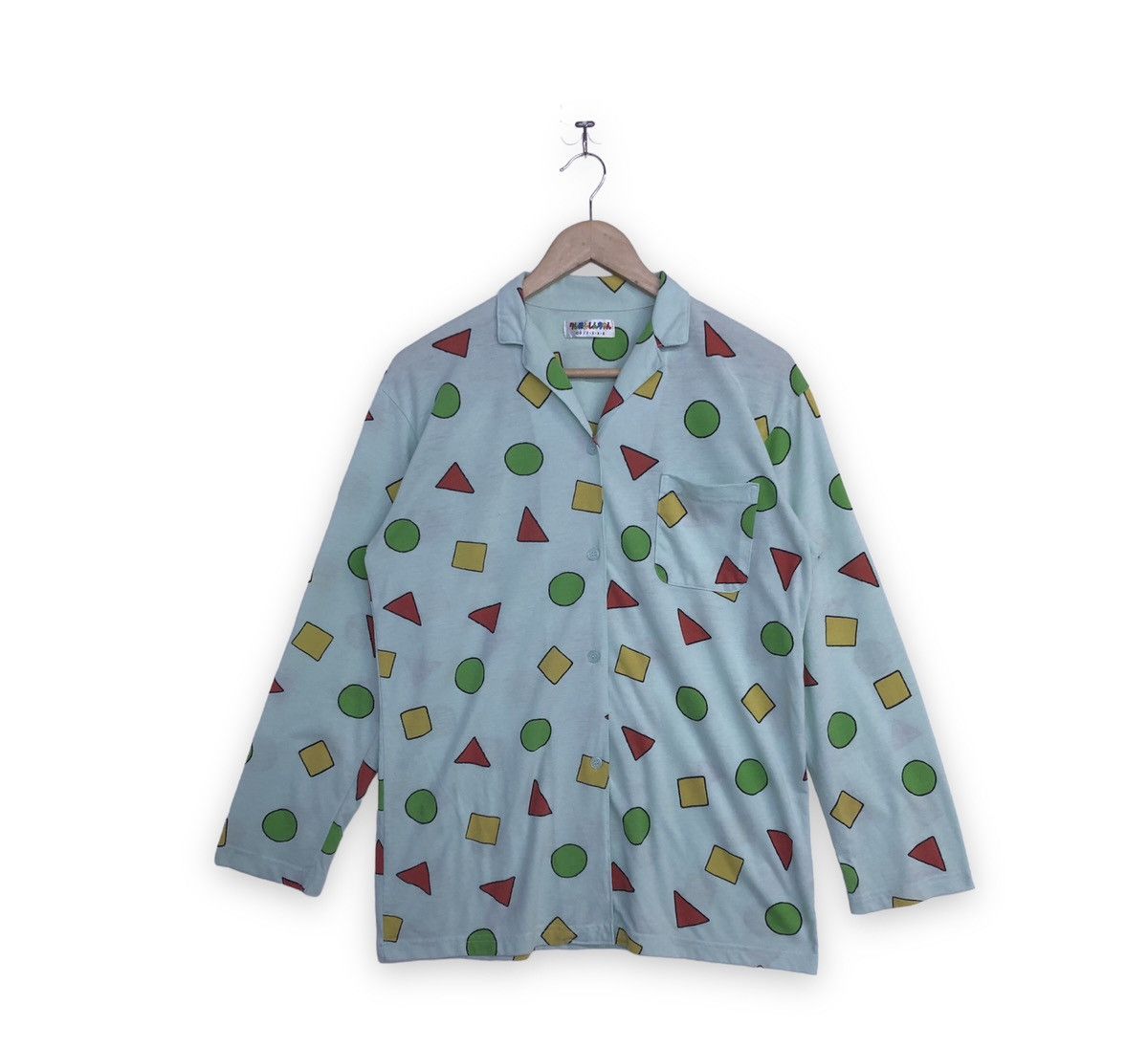 image of Anima x Cartoon Network Shin Chan Pyjama Sleepwear Fullprint Button Tee in Blue, Men's (Size Large)