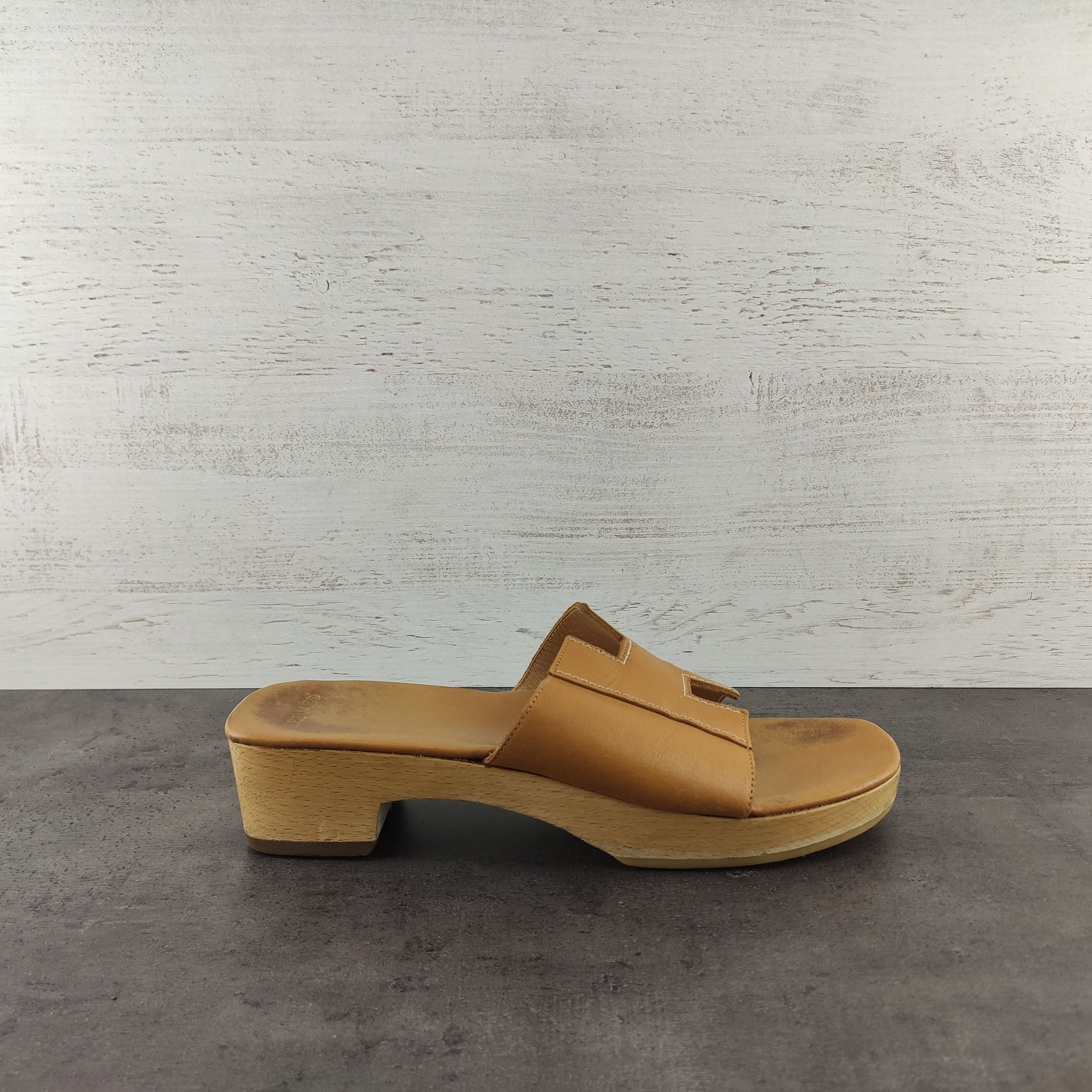 Women's Hermes Paris Wood/Leather Clogs Sandals