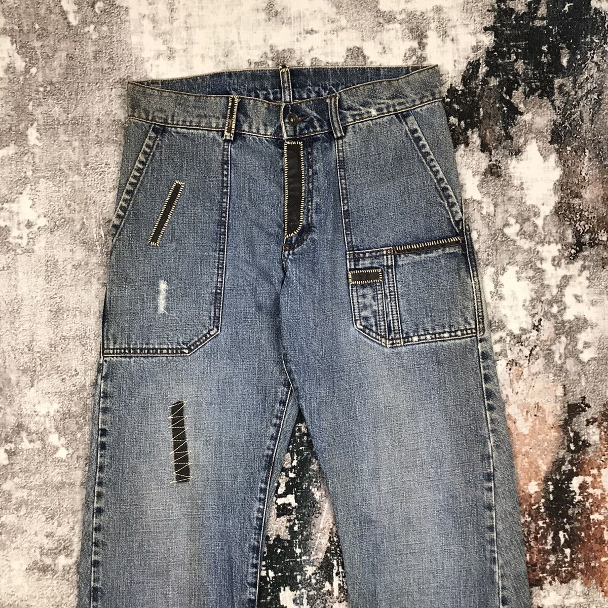 Japanese Brand × Vintage Vintage Japanese Bush Pants Dirty Wash Designs Denim Jeans Size US 33 - 2 Thumbnail