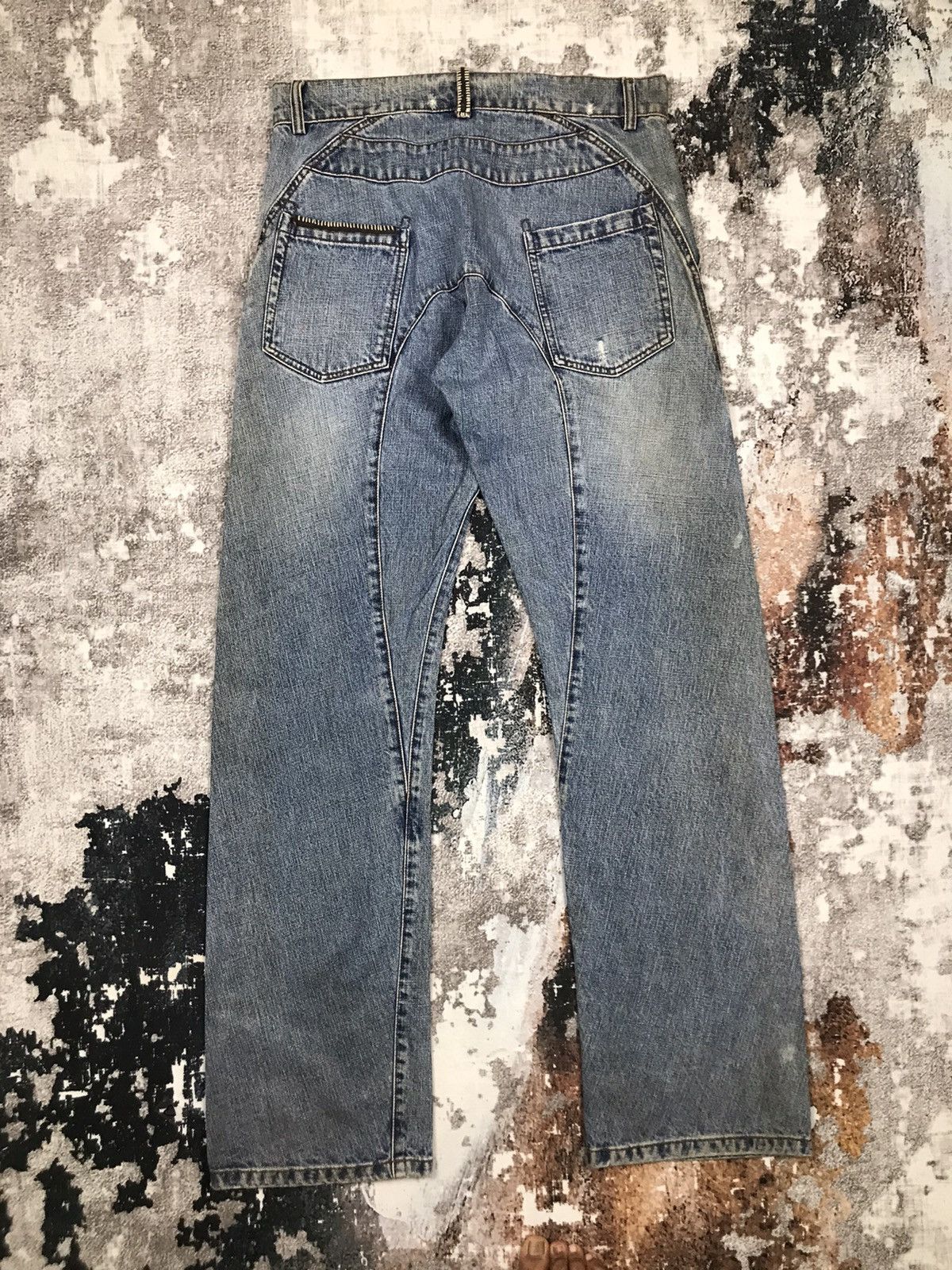 Japanese Brand × Vintage Vintage Japanese Bush Pants Dirty Wash Designs Denim Jeans Size US 33 - 9 Thumbnail