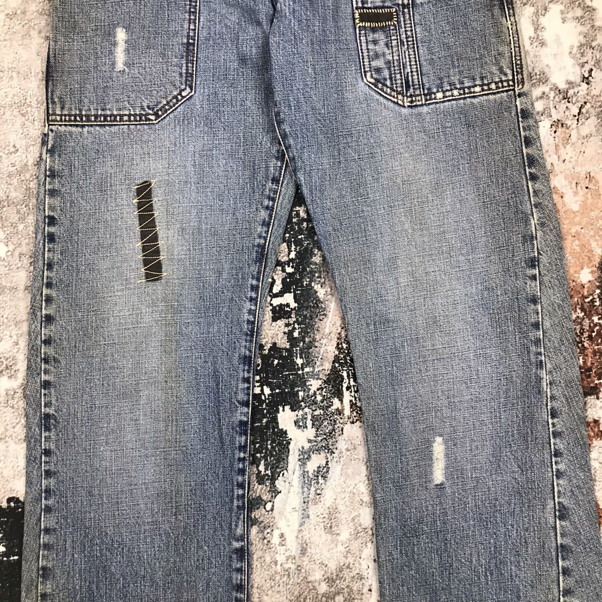 Japanese Brand × Vintage Vintage Japanese Bush Pants Dirty Wash Designs Denim Jeans Size US 33 - 5 Thumbnail