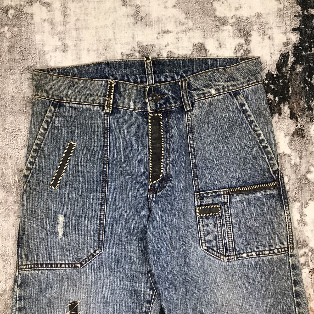 Japanese Brand × Vintage Vintage Japanese Bush Pants Dirty Wash Designs Denim Jeans Size US 33 - 3 Thumbnail