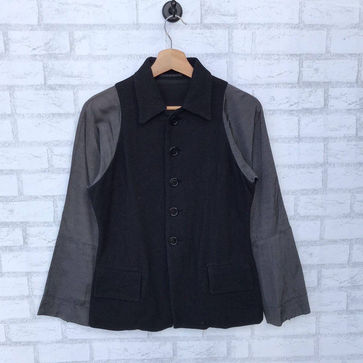 image of Ys Y’S Yohji Yamamoto Wool Buttons Jacket in Black/Grey, Men's (Size Small)