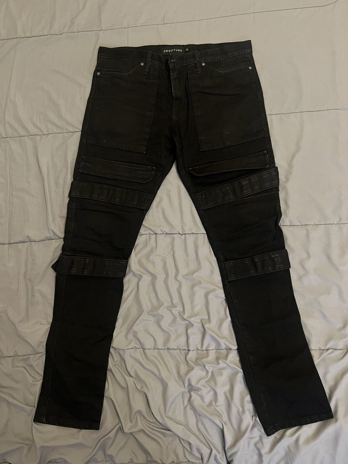 Archival Clothing Grouture black strap pants | Grailed