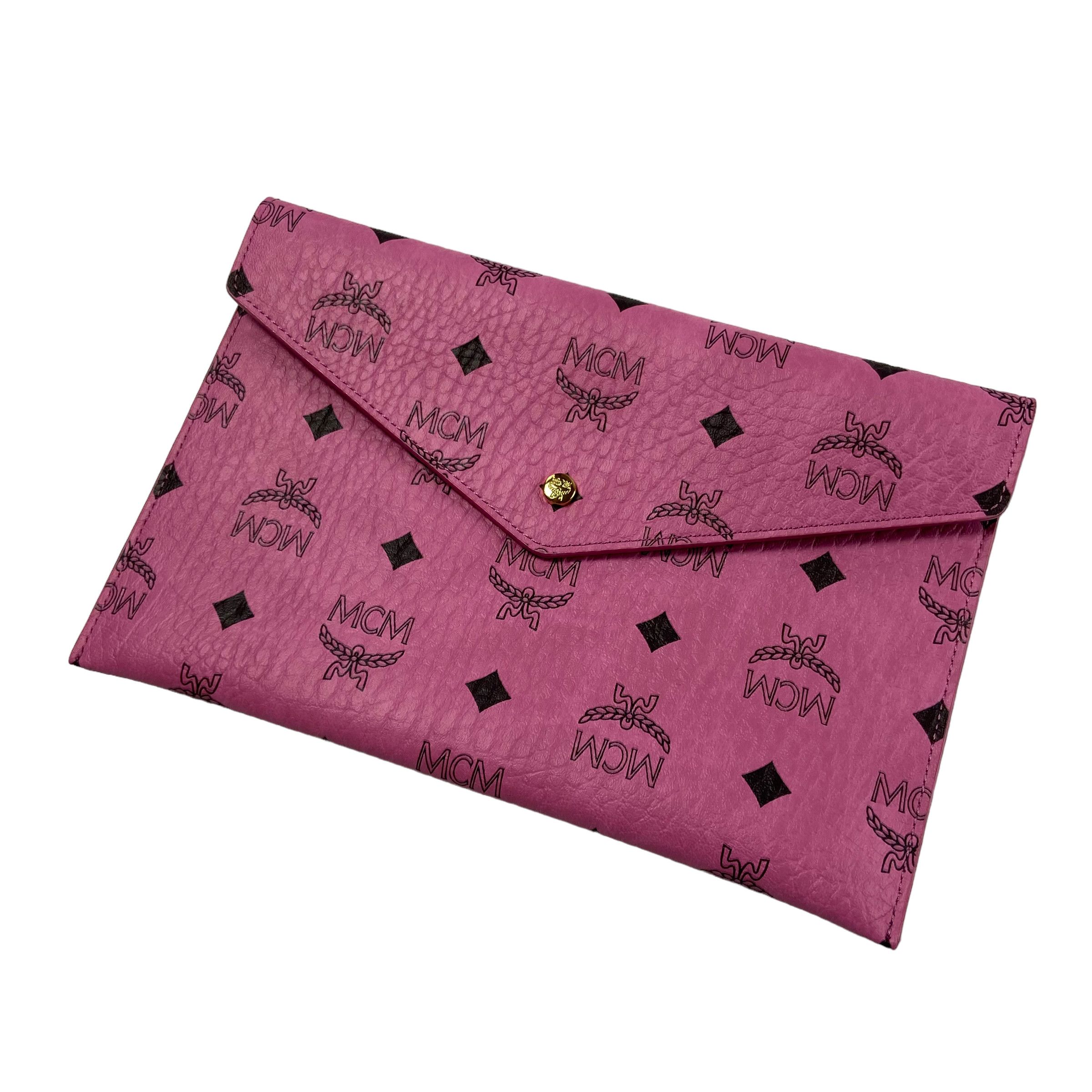 MCM Visetos pink monogram clutch purse / wallet