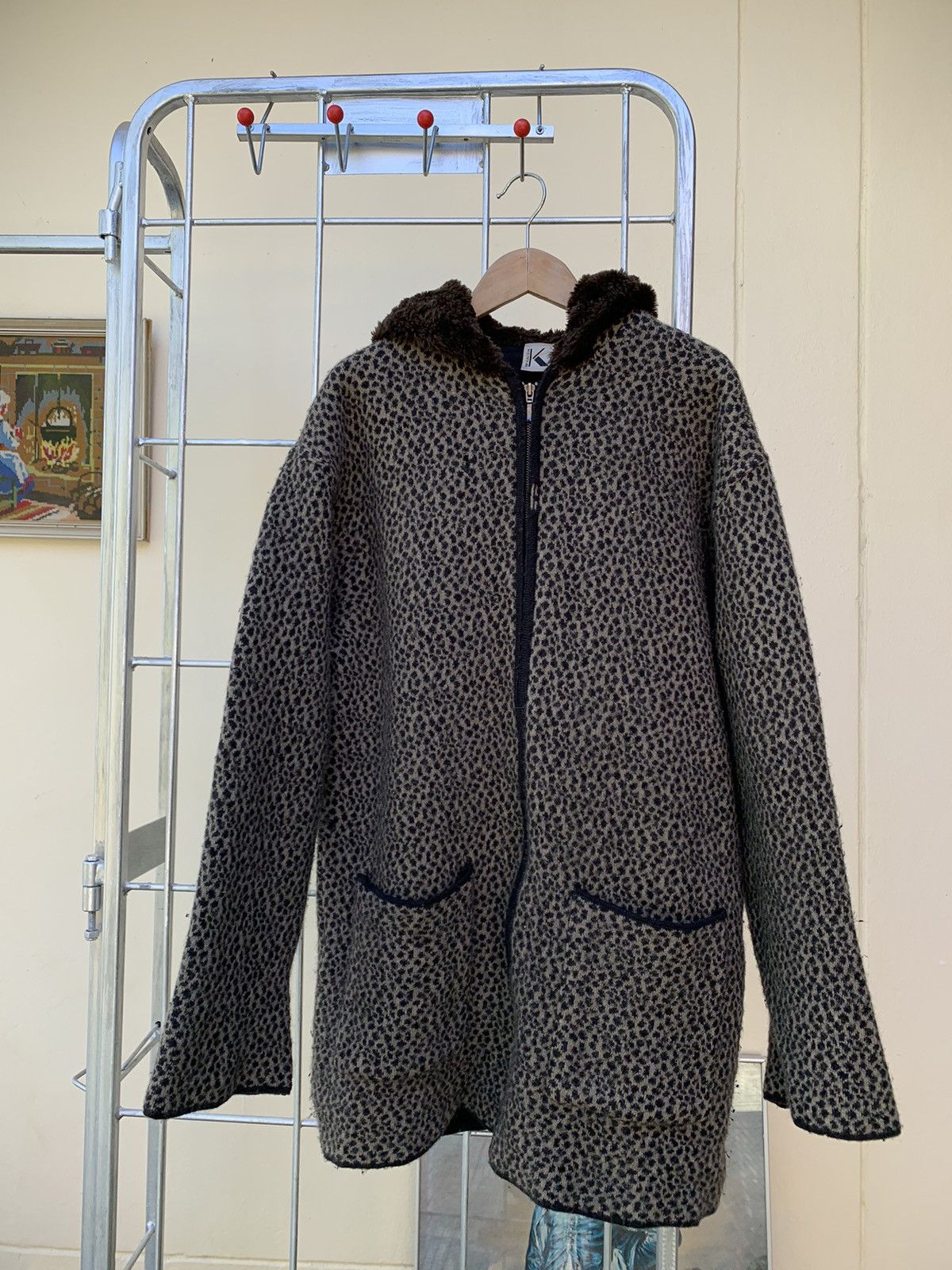 KRIZIA Leopard Fleece Zip Hoodie Jacket