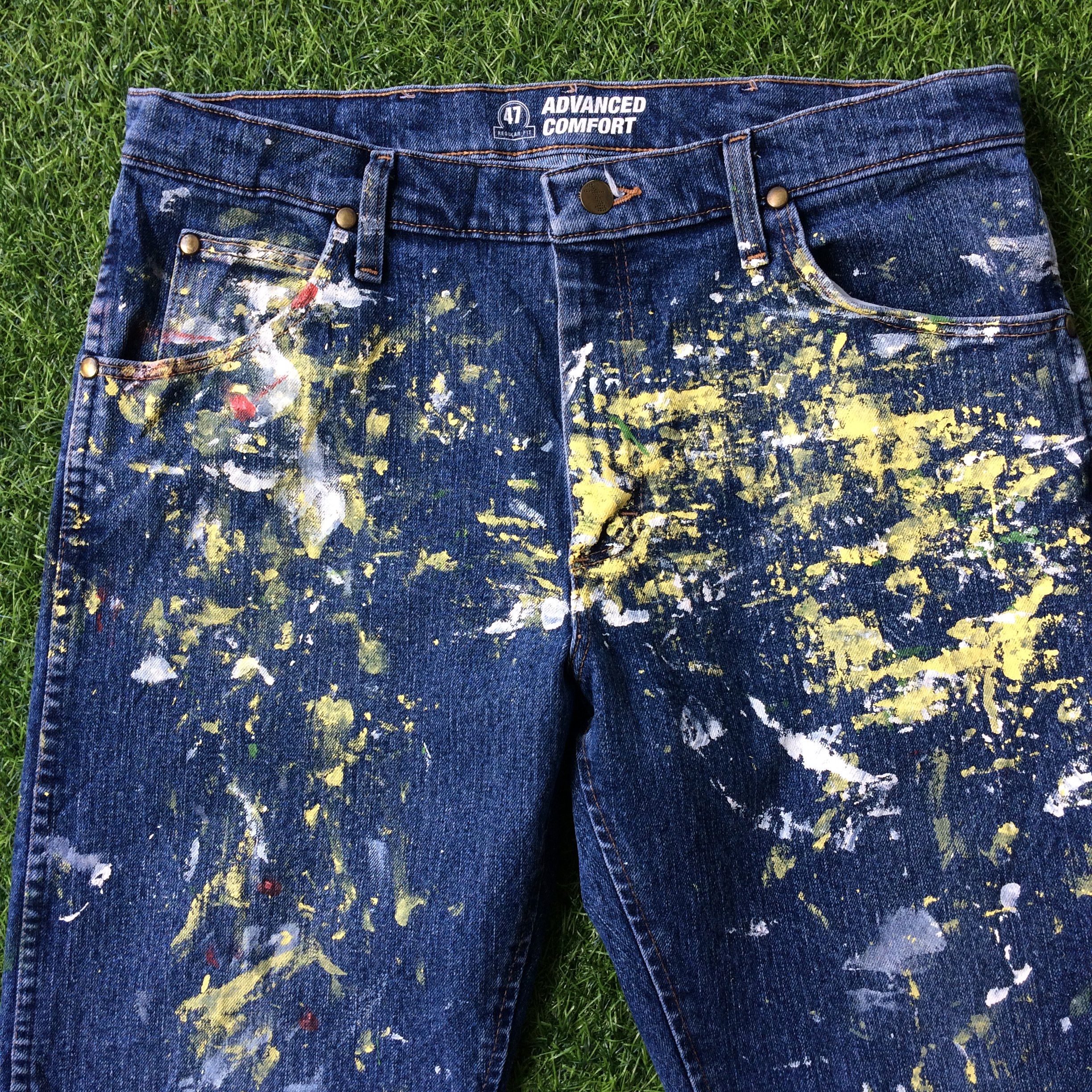 Unsound Rags Wrangler Western Distressed Paint Splatter Jeans #B-510 Size US 34 / EU 50 - 3 Thumbnail