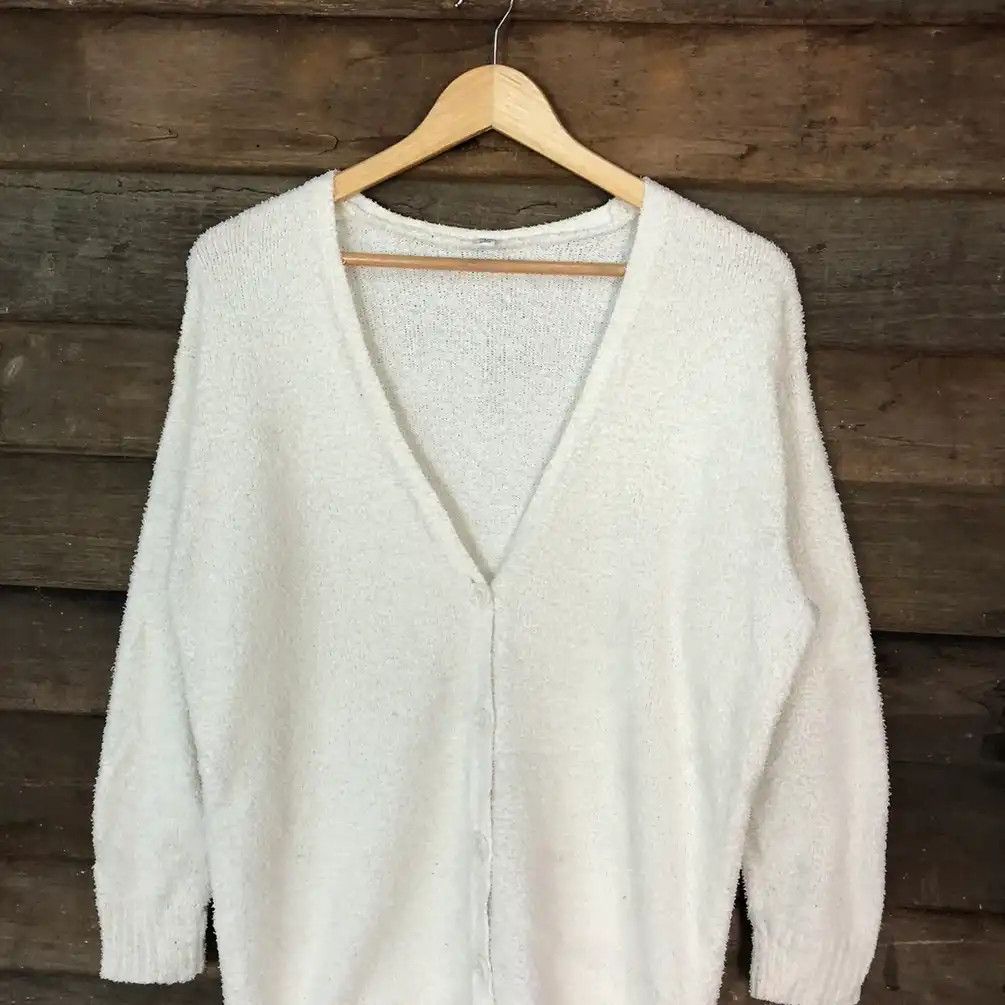 Homespun Knitwear × Japanese Brand Uniqlo White Shag Shaggy Fur Mohair Cardigan #701 Size M / US 6-8 / IT 42-44 - 2 Thumbnail