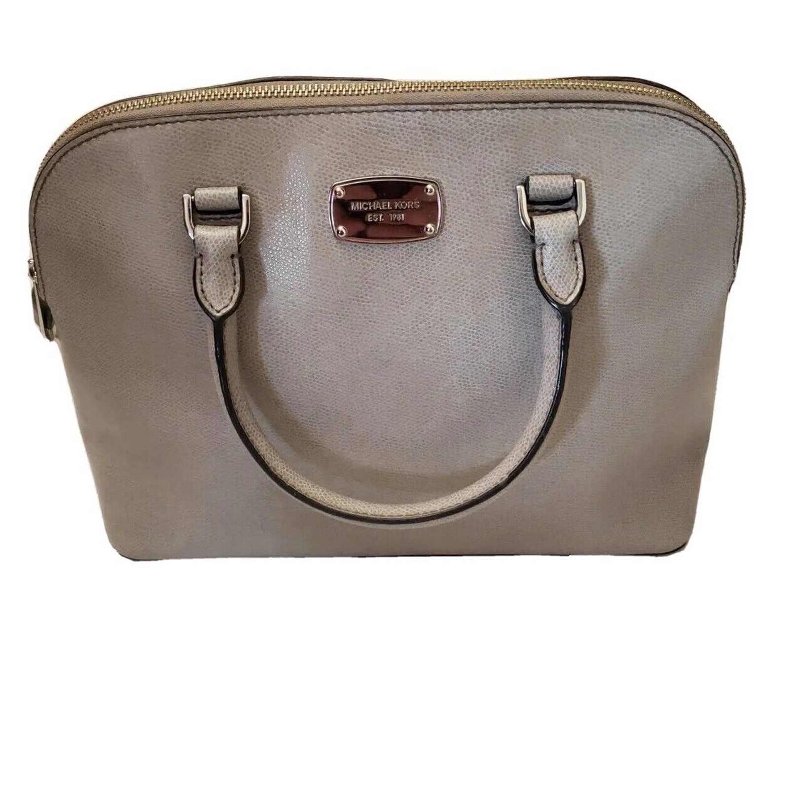 Michael Kors Cindy Large Dome Satchel Gray MK Signature Logo
