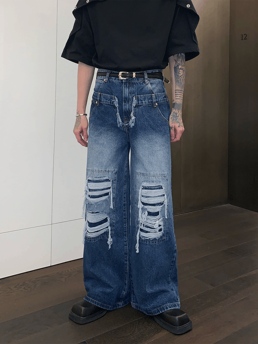 Streetwear Blue Baggy Distressed Denim Jeans | Grailed