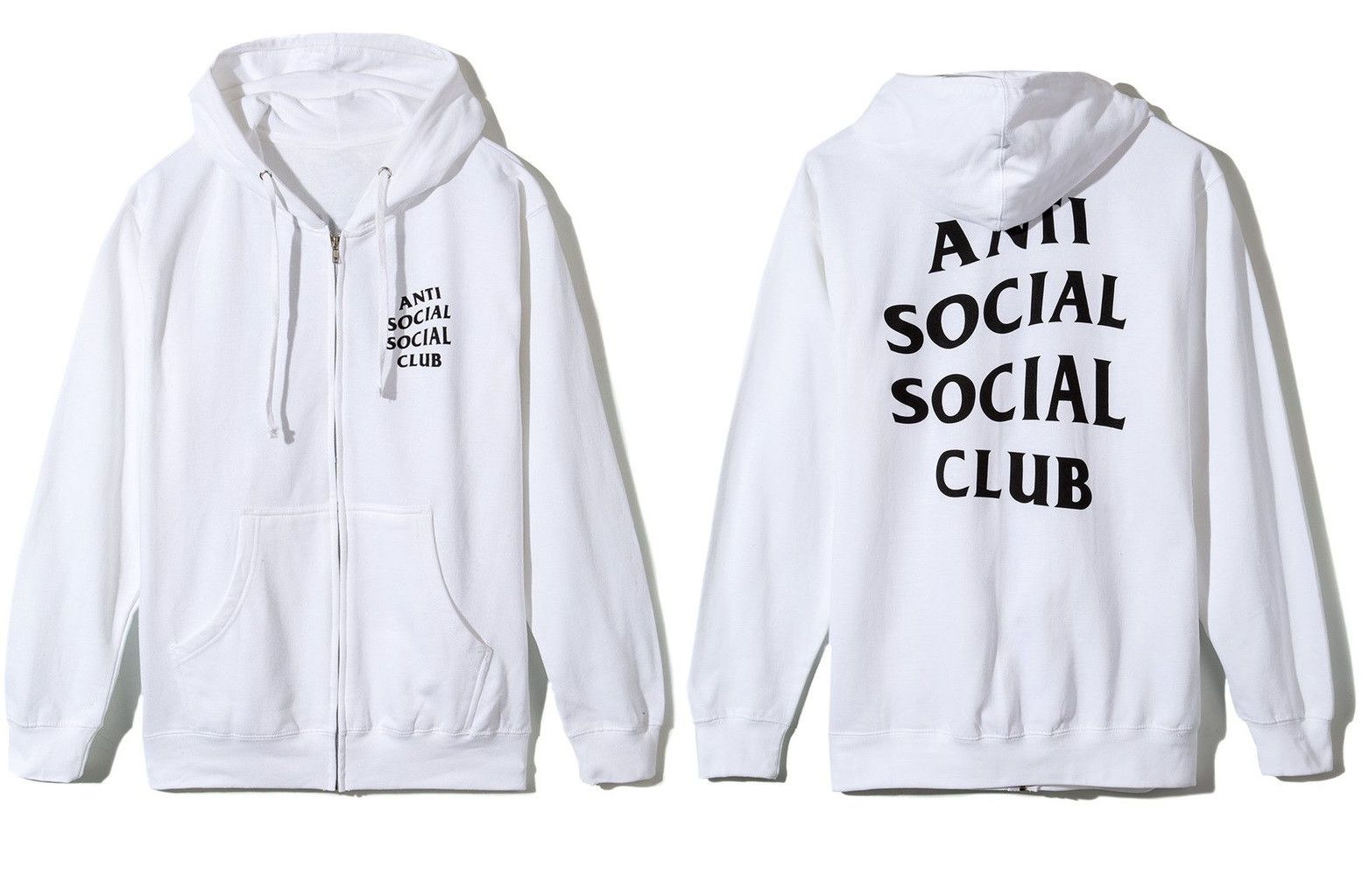 image of Anti Social Social Club Ds Black Assc Classic Masochism White Zip Up Hoodie Magoc (Size Small)