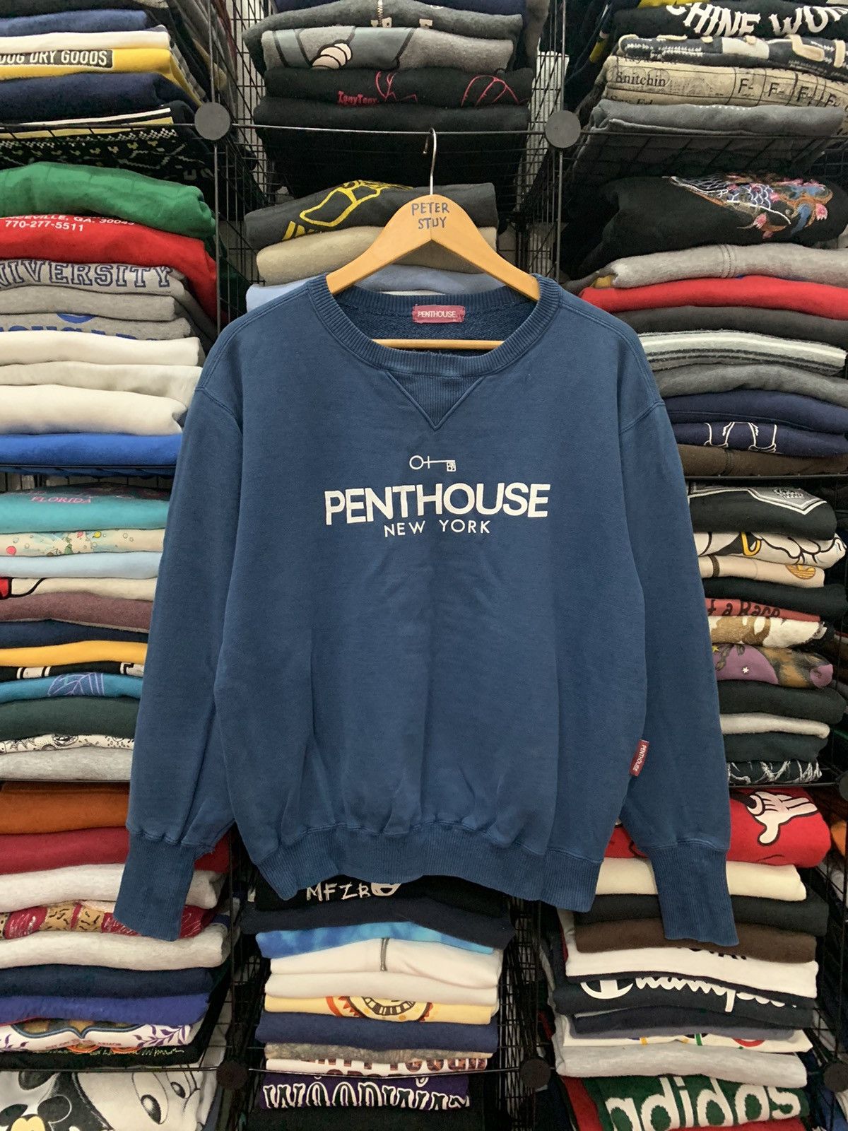 image of Vintage Penthouse New York Sweatshirt in Dark Blue, Men's (Size Medium)