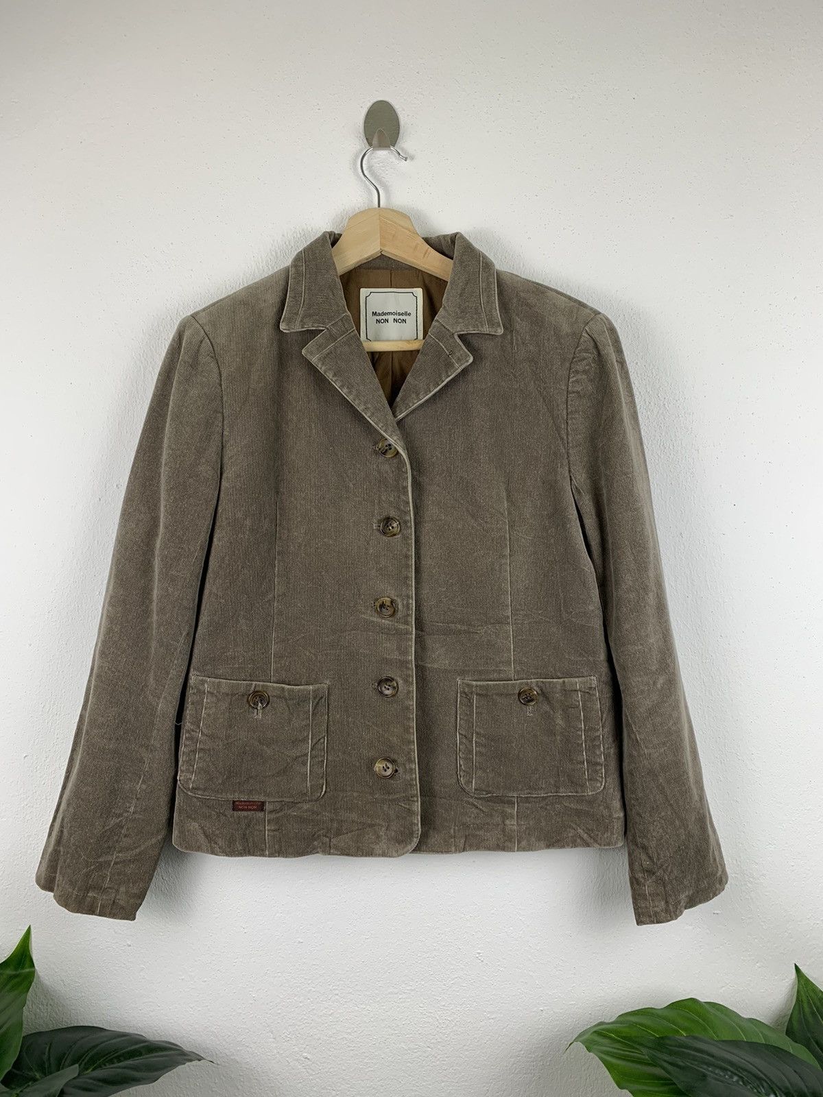 Image of Vintage Mademoiselle Non Non Velvet Cropped Jacket in Light Grey, Men's (Size Small)