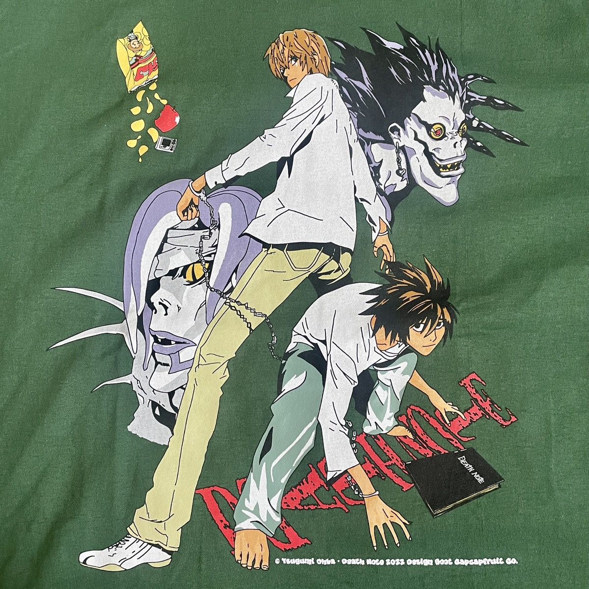 image of Anima x Vintage Deathnote Anime Capcapfruit Modern Design Tee in Green, Men's (Size XL)