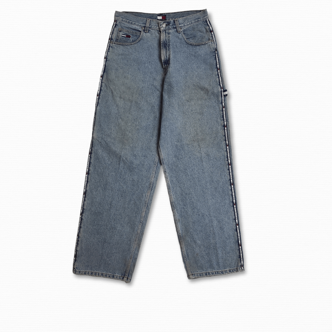 image of Lo Life x Tommy Hilfiger Fw1998 Runaway Tommy Jeans Side Logo's Carpenter Jeans in Blue Jean (Size 
