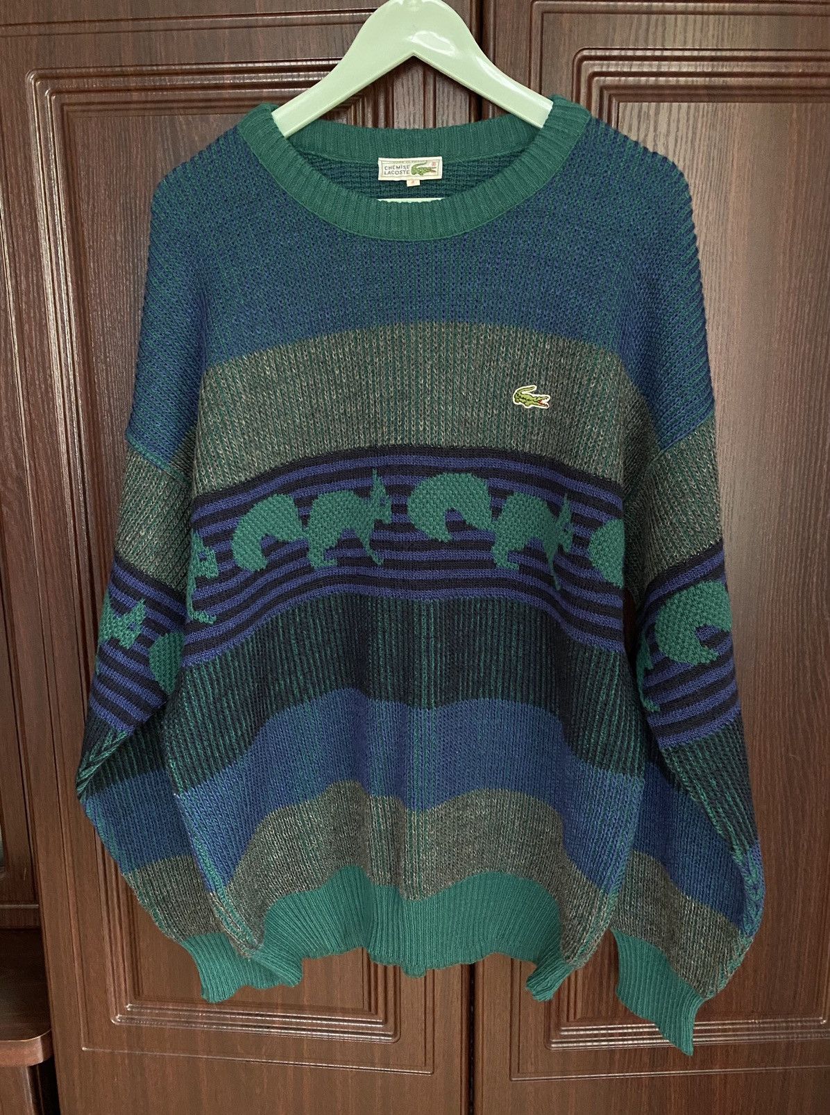 Lacoste Vintage 90s Lacoste Chemise Chunky Knit Wool Sweater Coogi Size US L / EU 52-54 / 3 - 1 Thumbnail