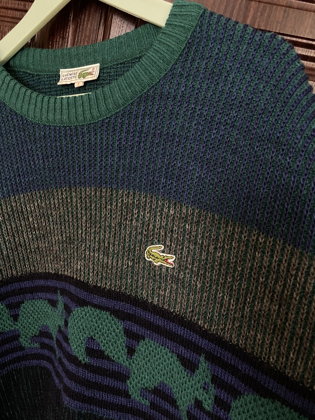 Lacoste Vintage 90s Lacoste Chemise Chunky Knit Wool Sweater Coogi Size US L / EU 52-54 / 3 - 2 Thumbnail