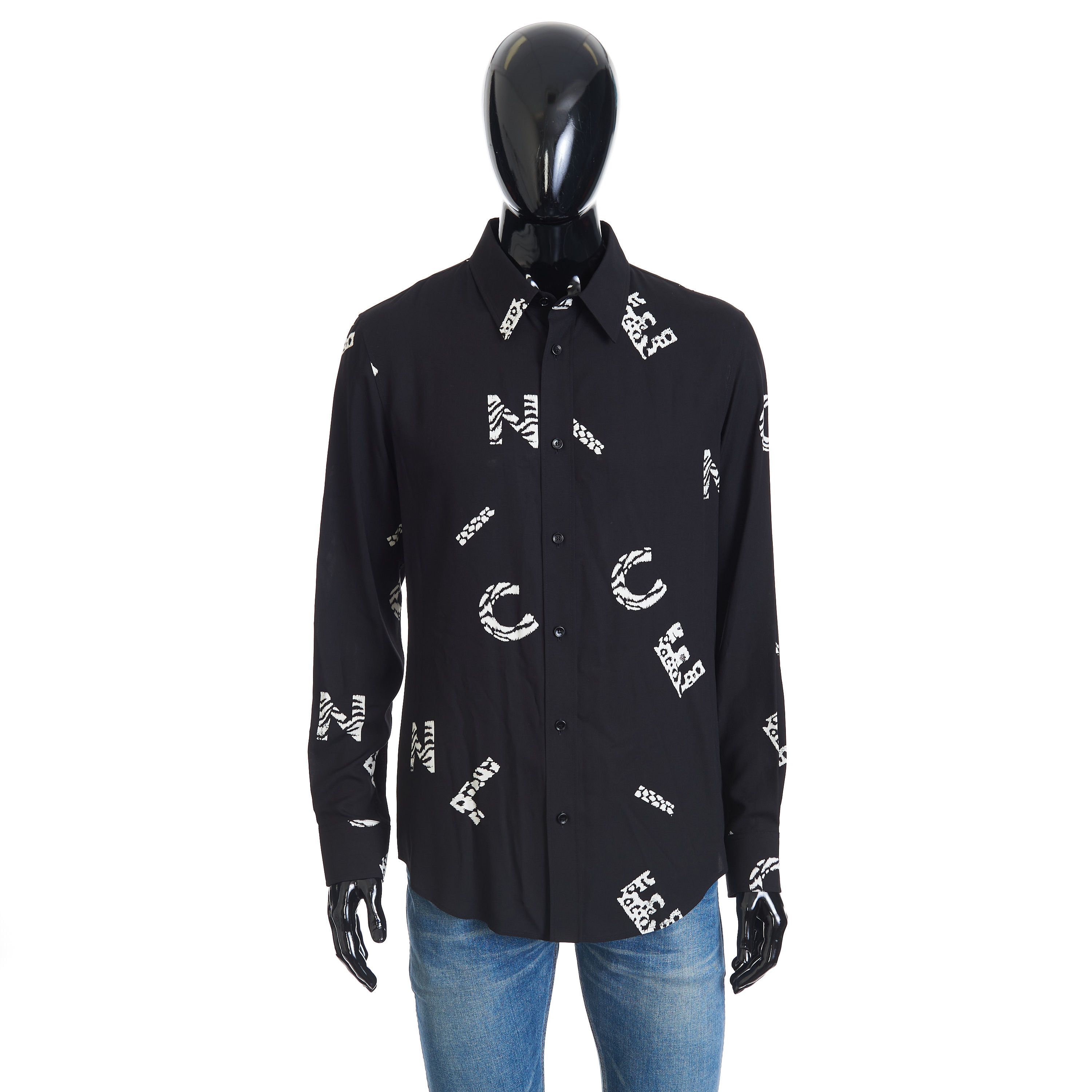 Letter Logo Print Shirt Drugstore Collar In Black Viscose