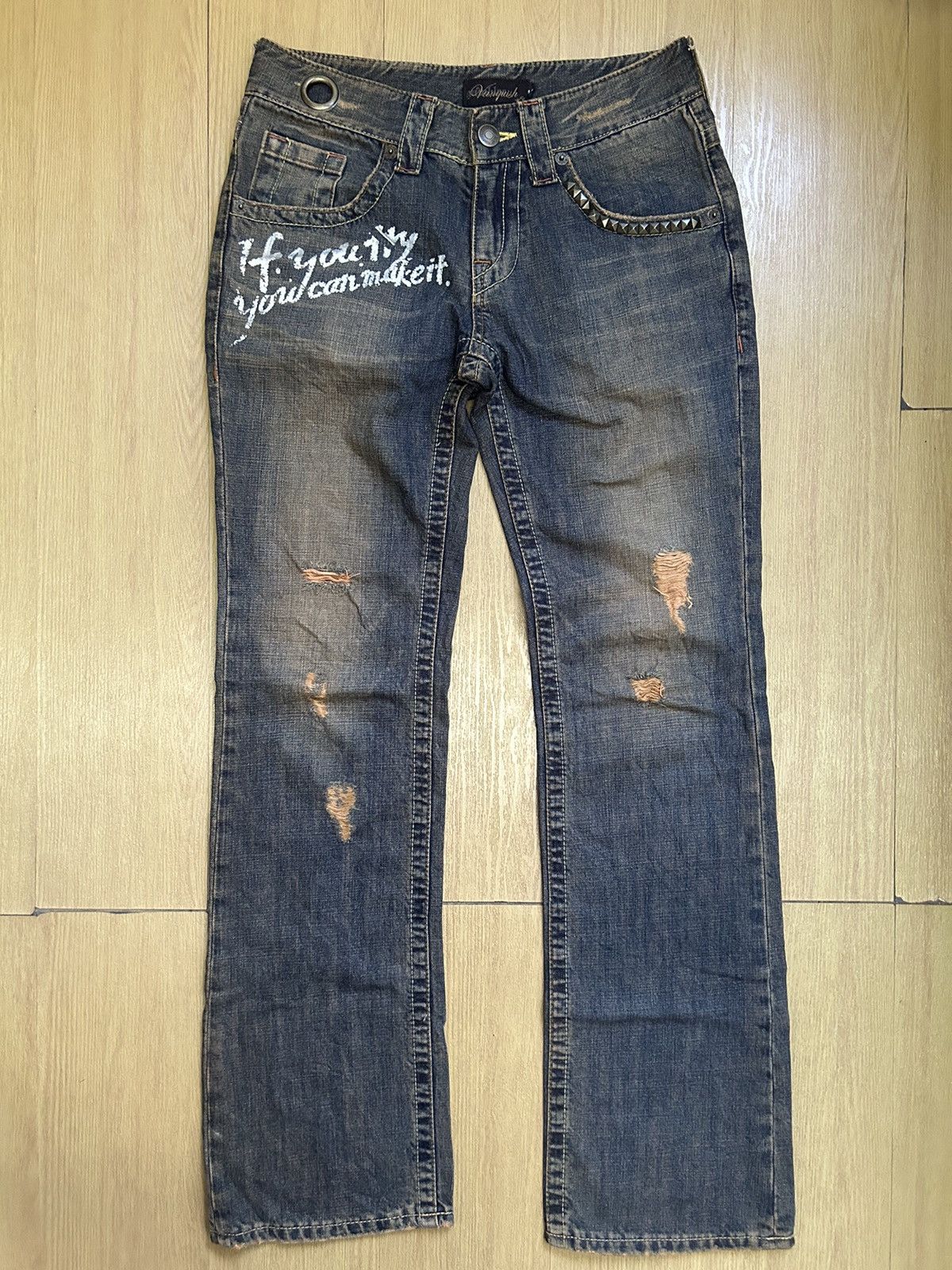 If You Try You Can Make It Distressed Pyramid Stud Punk Jean