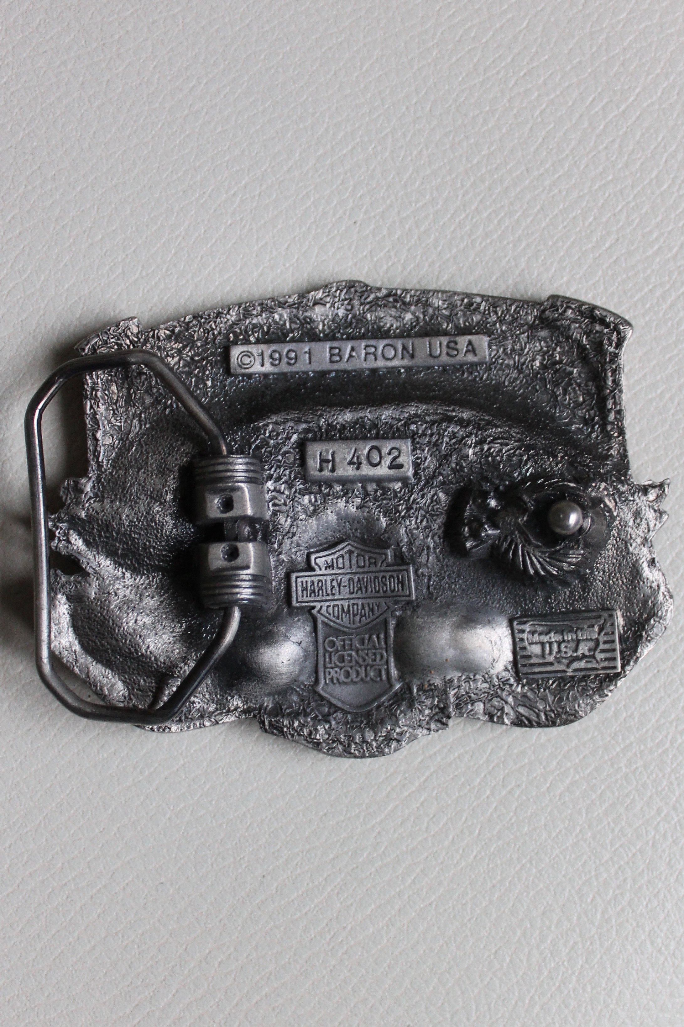 Vintage 1991 Harley Davidson Motorcycle Baron USA Metal Buckle belt Size ONE SIZE - 4 Thumbnail