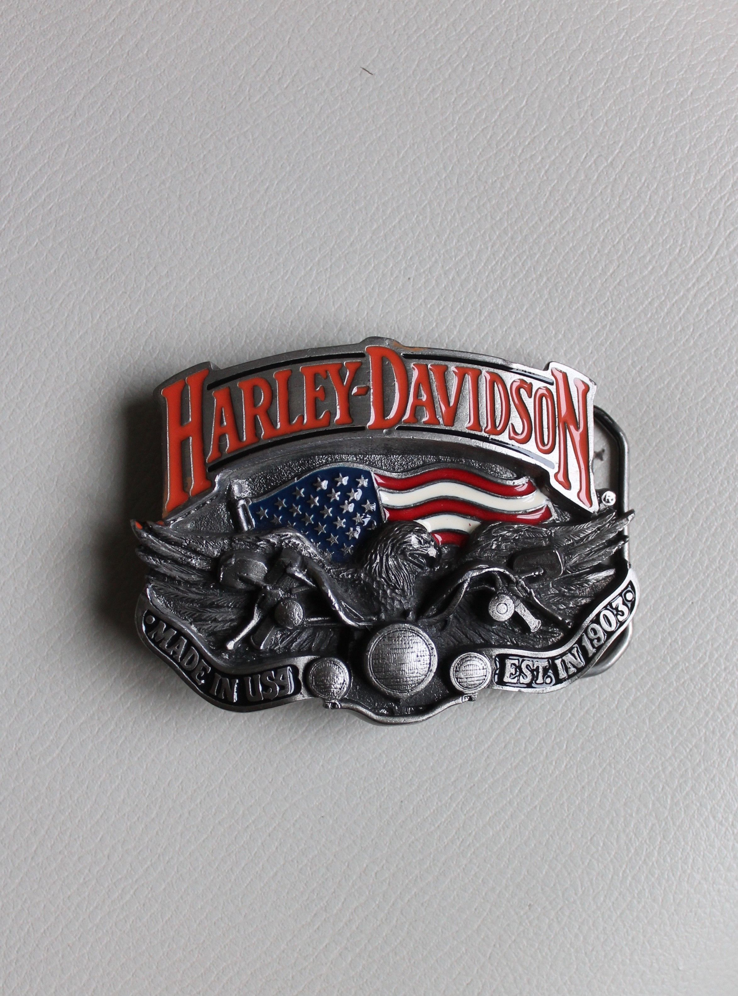Vintage 1991 Harley Davidson Motorcycle Baron USA Metal Buckle belt Size ONE SIZE - 2 Thumbnail