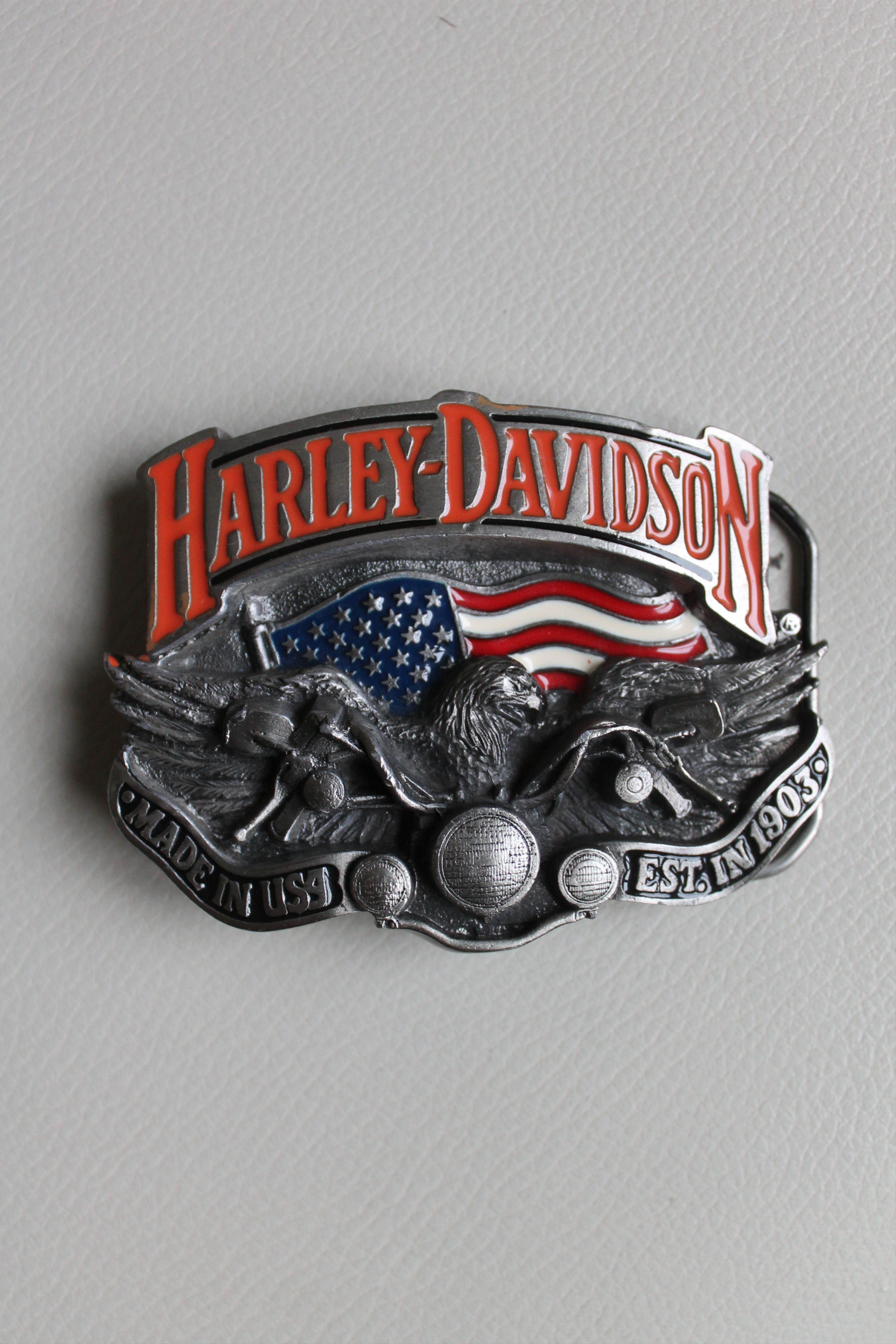 Vintage 1991 Harley Davidson Motorcycle Baron USA Metal Buckle belt Size ONE SIZE - 3 Thumbnail