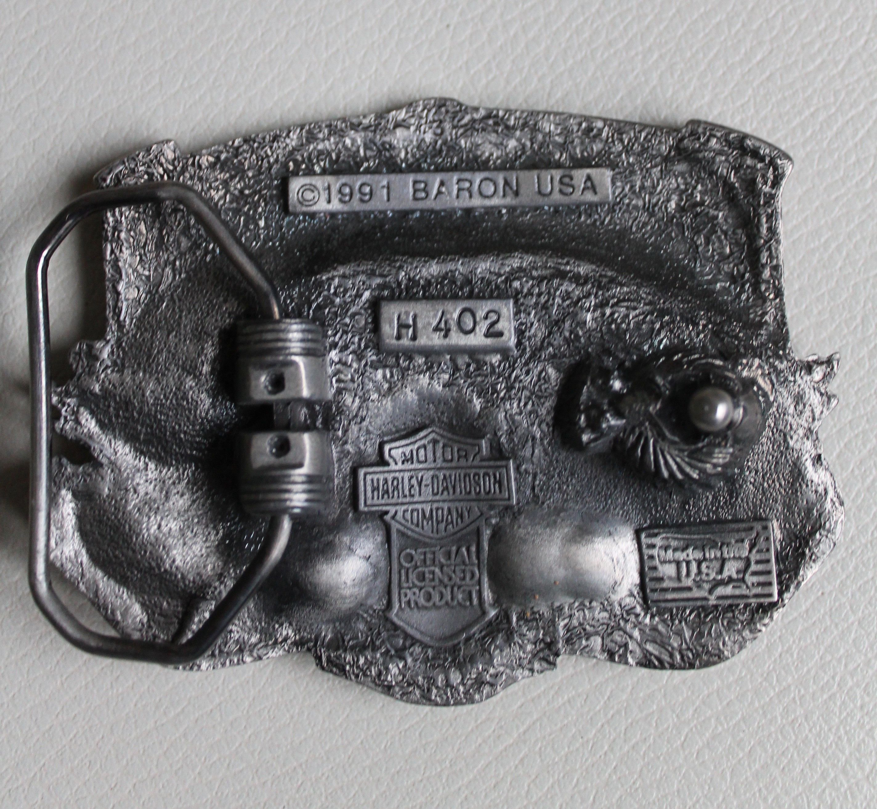 Vintage 1991 Harley Davidson Motorcycle Baron USA Metal Buckle belt Size ONE SIZE - 5 Thumbnail
