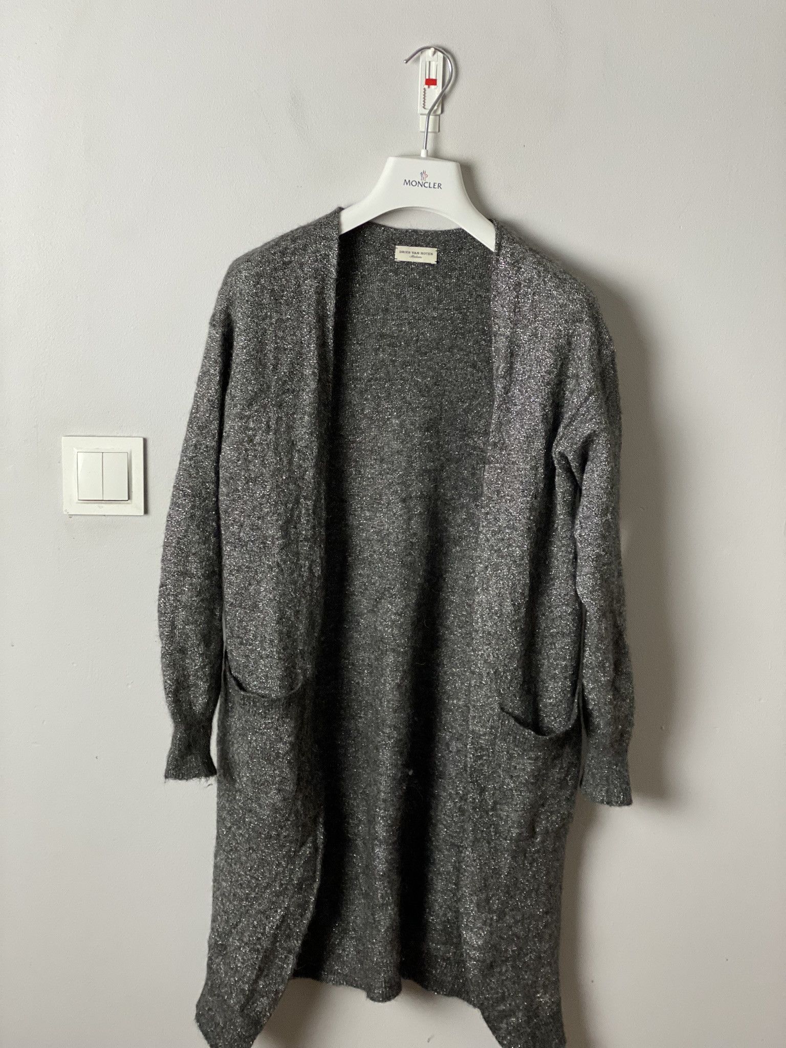 Dries van Noten alpaca blend silver shine cardigan sweater