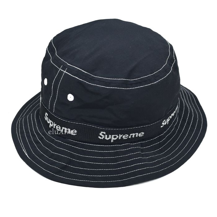 Supreme Supreme Webbing Logo Bucket Hat Crusher Black DS | Grailed