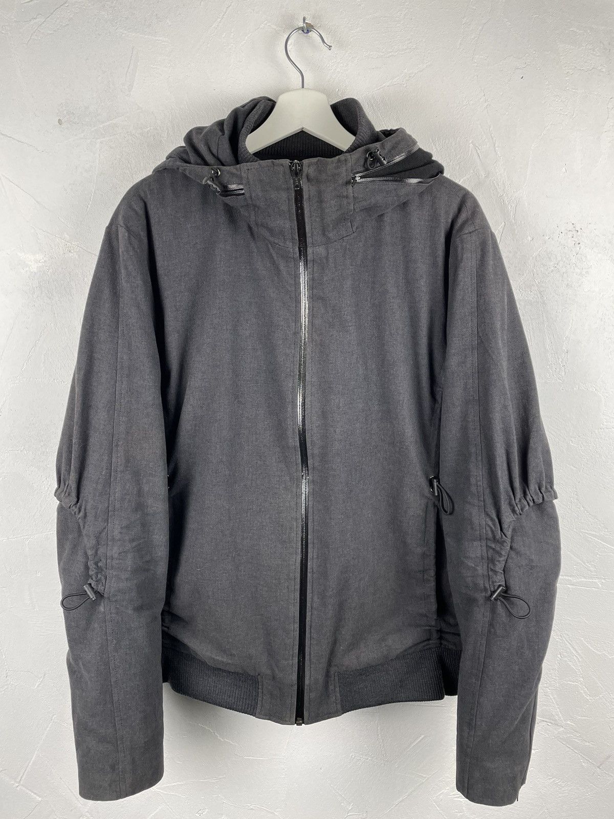 image of Wooyoungmi Strap Teach-Wear Insulated Hooded Jacket Size 52 in Grey, Men's