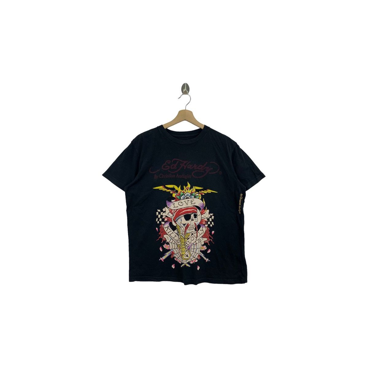 image of By Christian Audigier Love Printed Tshirt in Black, Men's (Size Large)