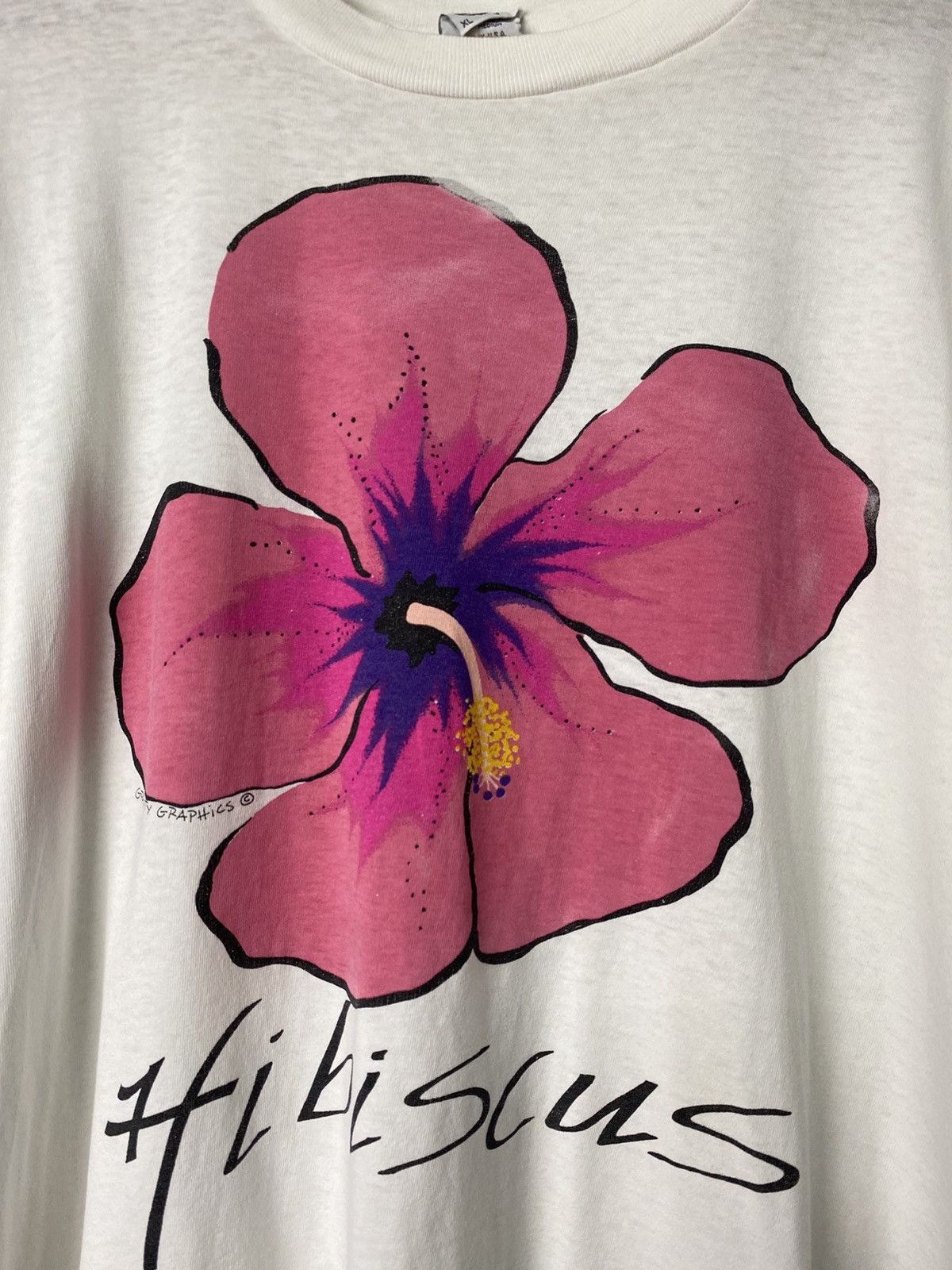 Vintage RARE! Vintage 90s Floral Tee Hibiscus Art Graphic Size US XL / EU 56 / 4 - 4 Thumbnail