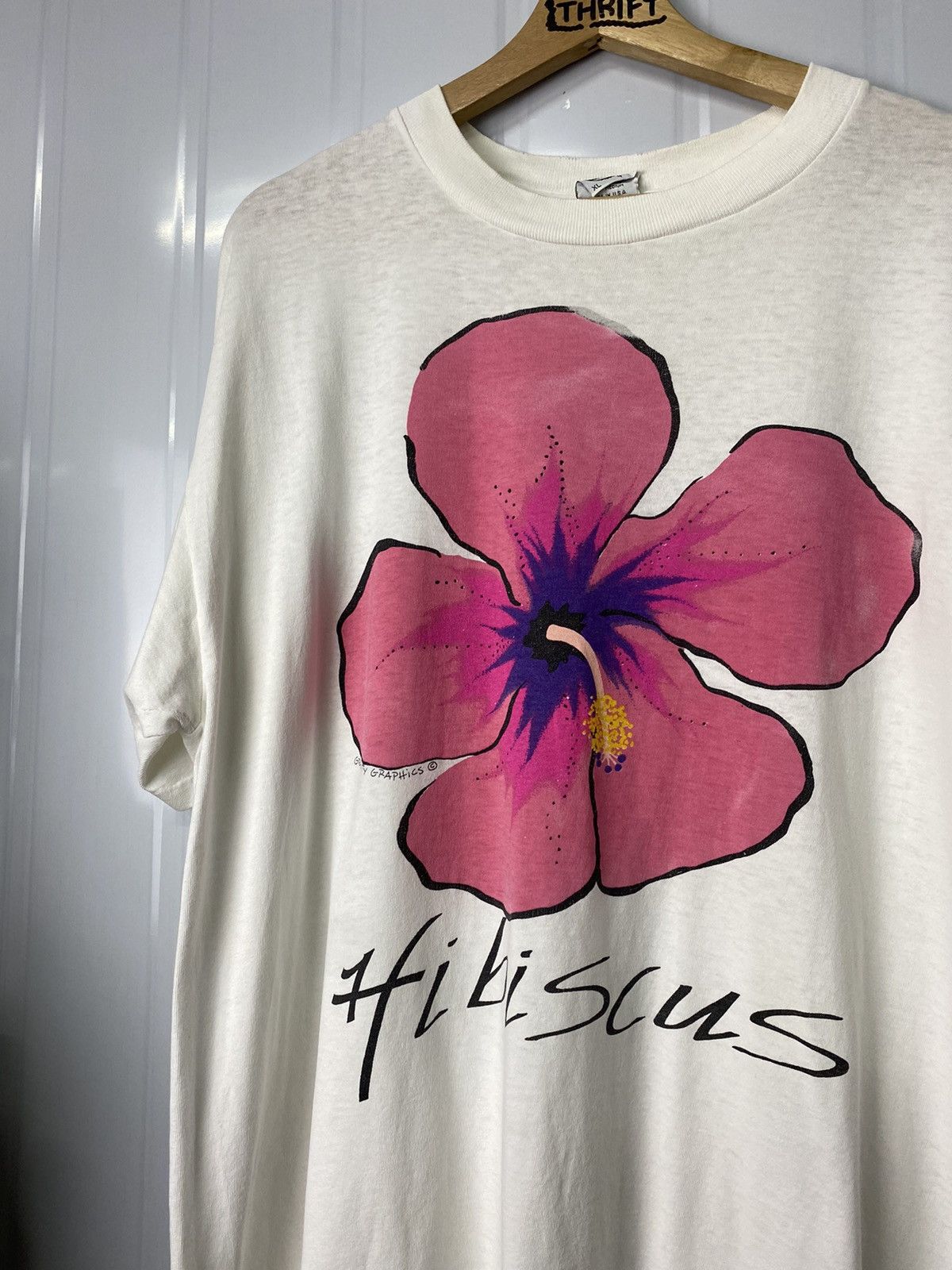 Vintage RARE! Vintage 90s Floral Tee Hibiscus Art Graphic Size US XL / EU 56 / 4 - 3 Thumbnail