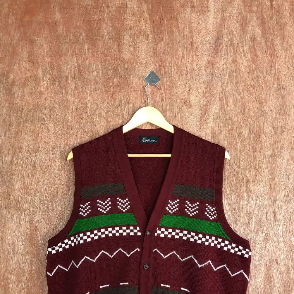Japanese Brand F.J.R Club Maroon Knit Vest Cardigan #449 Size US L / EU 52-54 / 3 - 6 Thumbnail