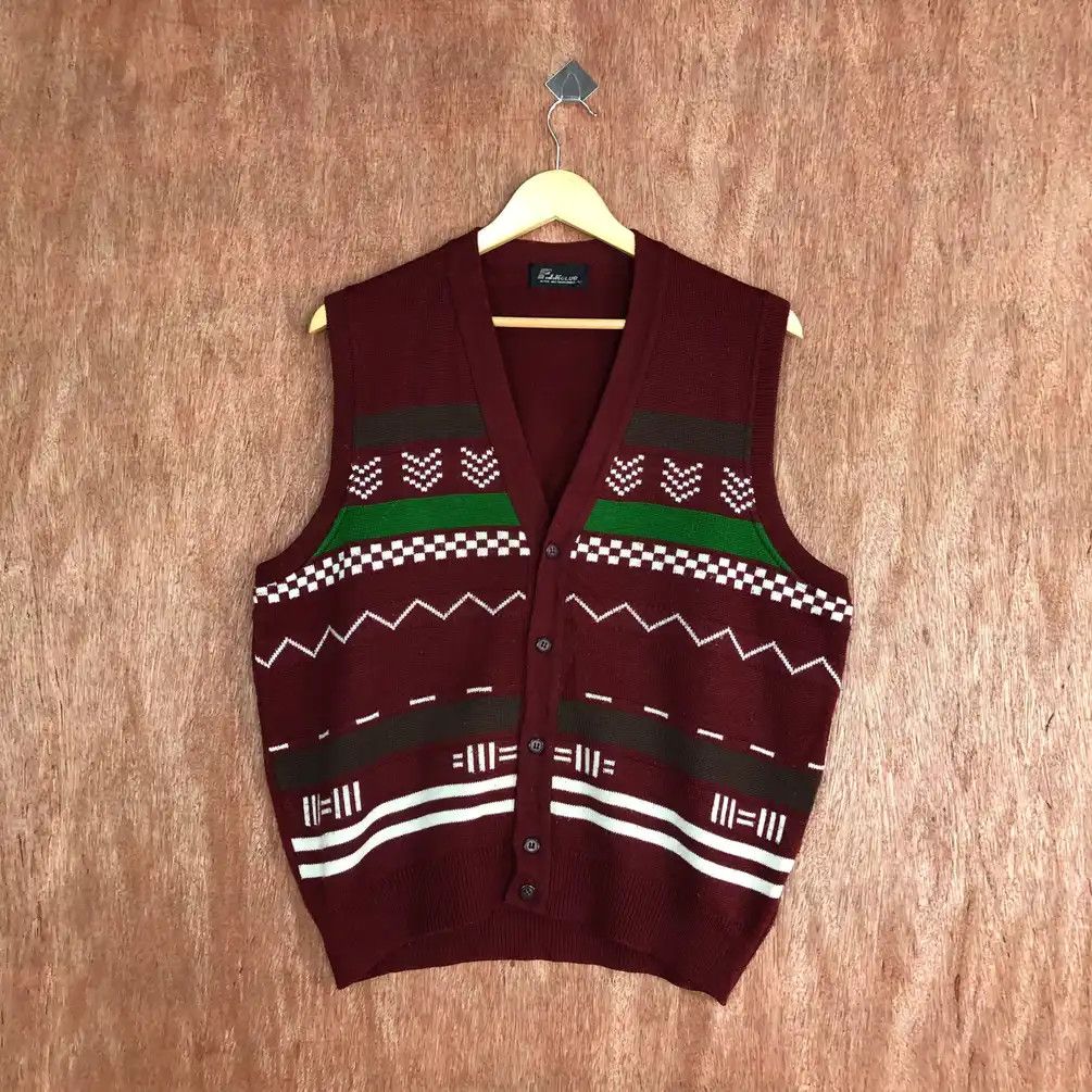 Japanese Brand F.J.R Club Maroon Knit Vest Cardigan #449 Size US L / EU 52-54 / 3 - 1 Thumbnail