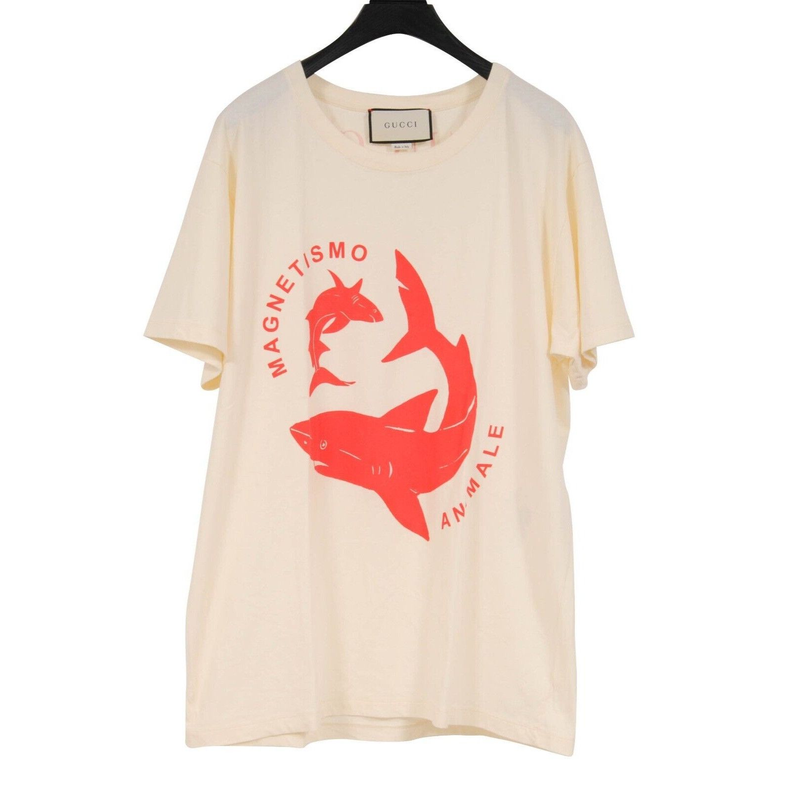 Cream Red Shark Logo T Shirt