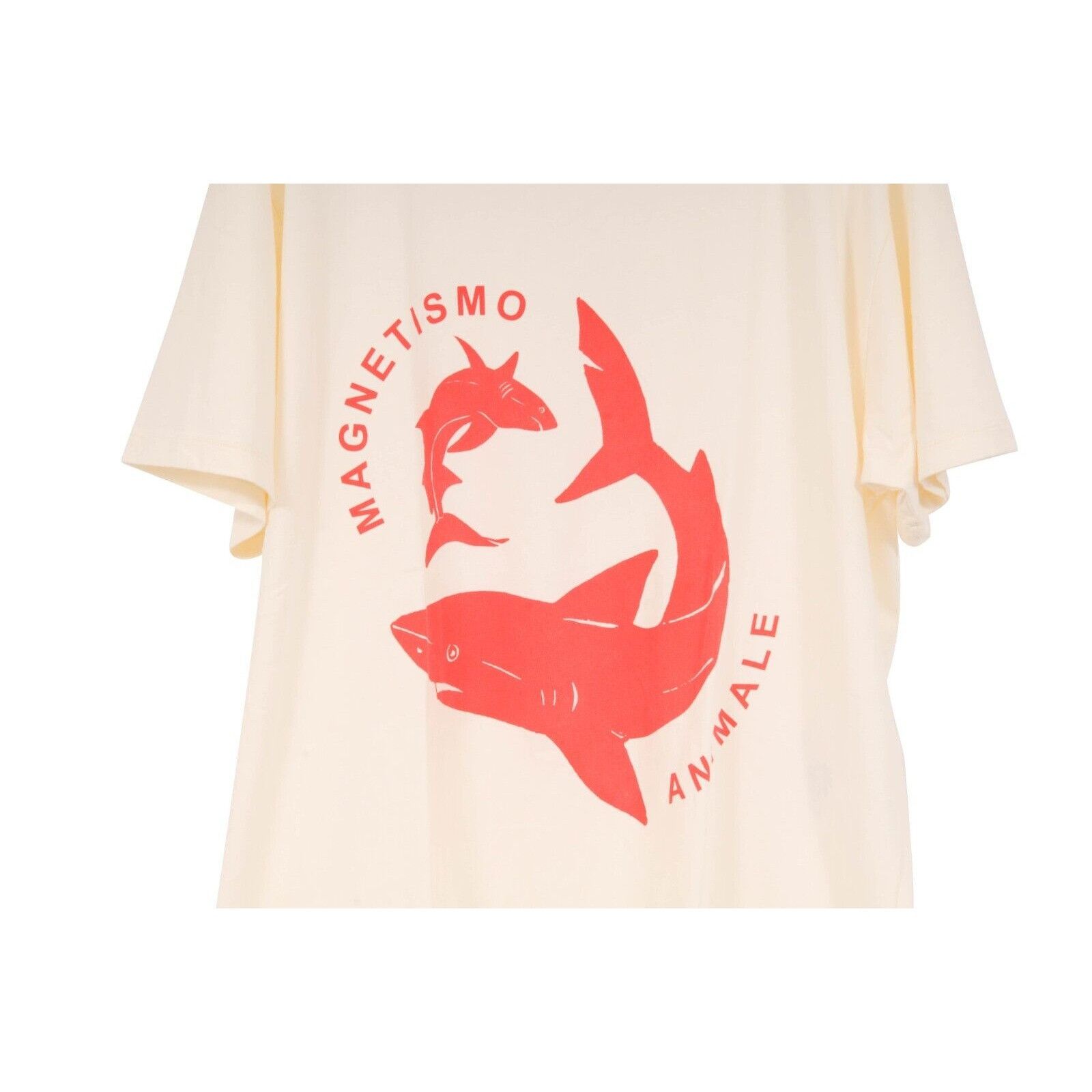 Cream Red Shark Logo T Shirt
