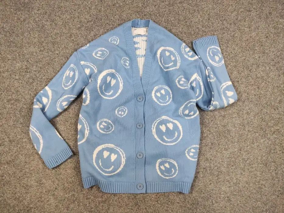 Japanese Brand Vintage 90's blue smiley logos Japanese style Knit Cardigan Size XS / US 0-2 / IT 36-38 - 6 Thumbnail